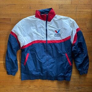 Valvoline Racing Jacket Mens X-Large White Blue Red Zip Up Embroidered Logo